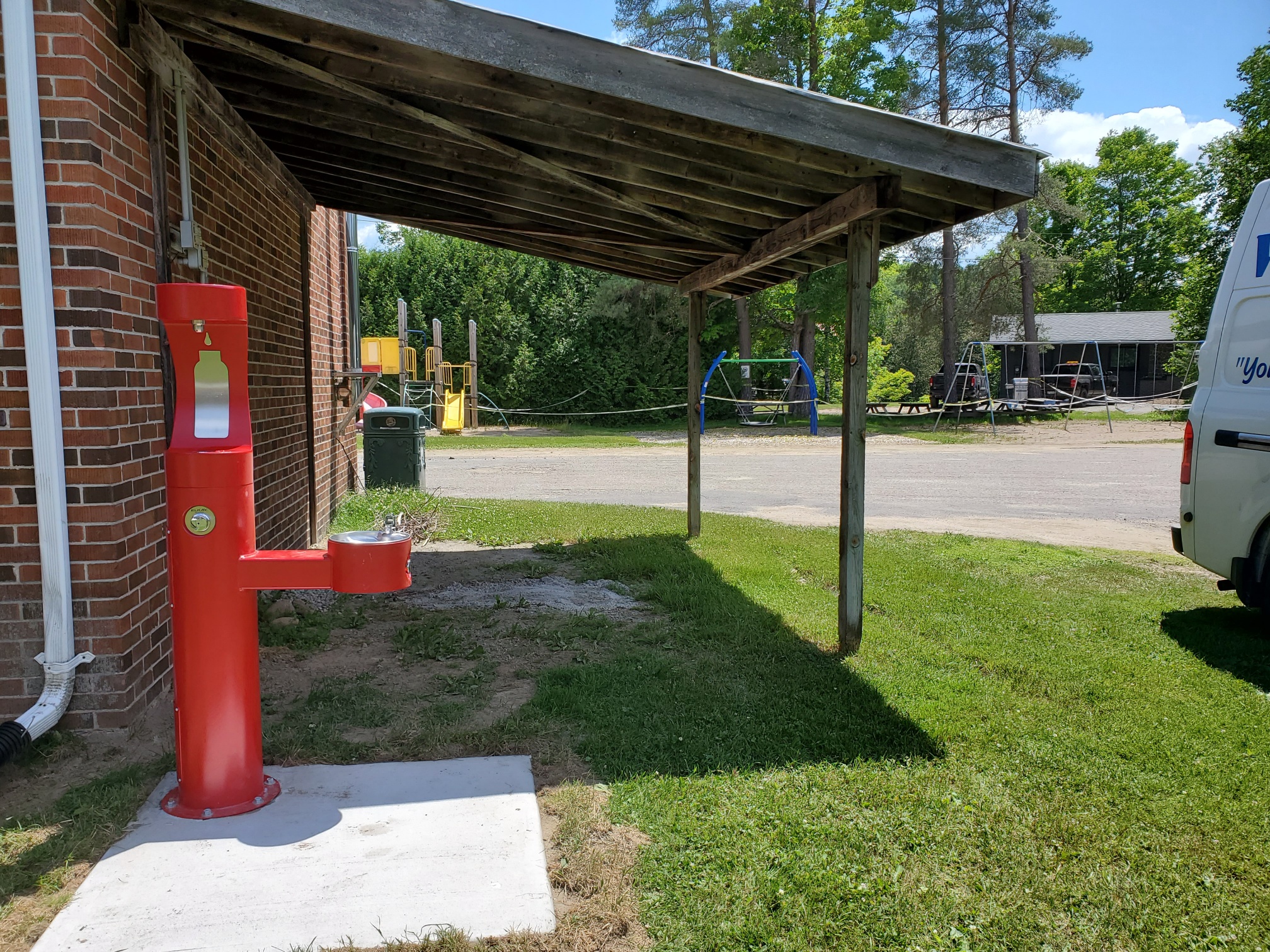 Outdoor water refill station.